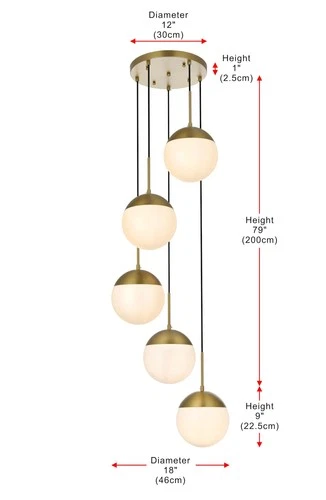Elegant Lighting LD6074 Eclipse 5 Light 18"W Multi Light Pendant - Brass - Picture 3 of 12