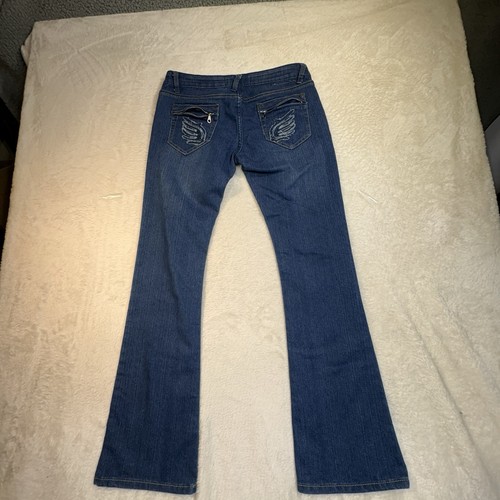 Cosmos Jeans Women 7/8 Blue Flare Denim Embroidered Angel Wings Pockets Cowgirl - Picture 4 of 13