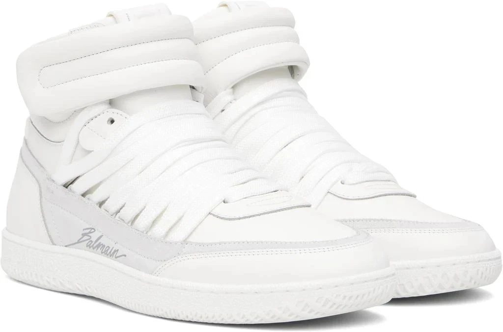 Balmain — Balmain Men’s White Leather 'Balmain Swan' Mid-Top Lace-Up Sneakers, Size 10US