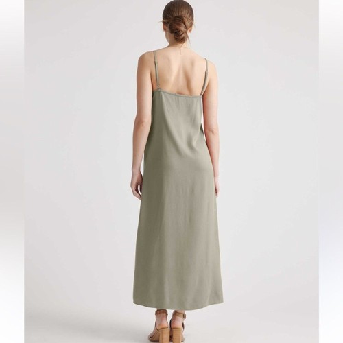 NWT Quince Vintage Wash br Tencel Maxi Slip Dress Olive Sz Large - Picture 3 of 13