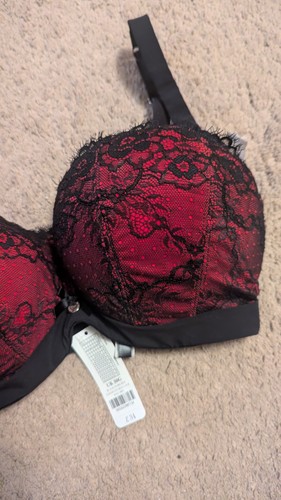 30G BOUX AVENUE SCHWARZ DUNKELROT TAMARA BLUMEN SPITZE BH NEU OHNE ETIKETT UVP £34 - Bild 3 von 4
