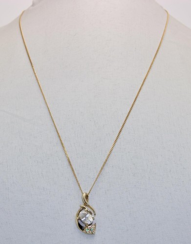 9carat 9k Gold Cubic Zirconia & Peridot On 18" 9carat 9k Curb Link Chain