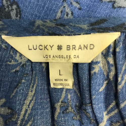 Lucky Brand Women's Large Blue Floral Boho Long Sleeve Tie Neck Peasant Top - Picture 6 of 13