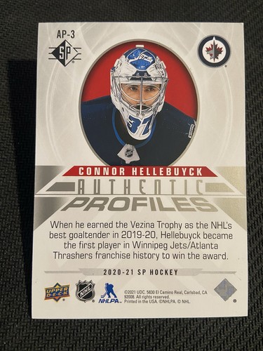 20-21 Upper Deck SP Connor Hellebuyck Authentic Profiles Silver  /2299 4nations - Picture 2 of 2