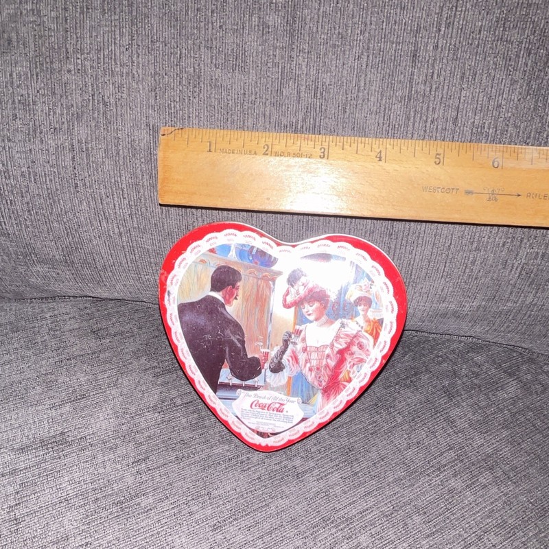 Coca-Cola Heart-Shaped Red Tin Box, Vintage Couple Design, Soda Theme 1997