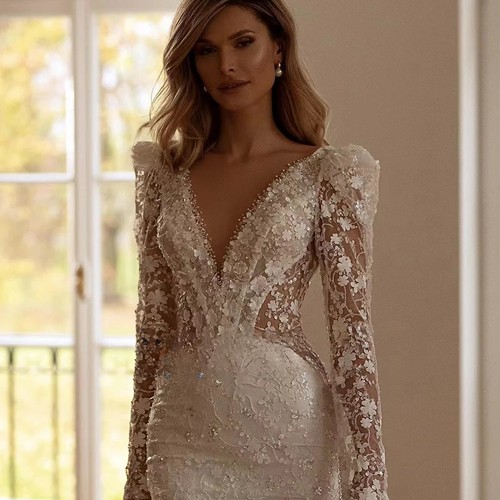 Vestidos de novia de lujo desmontables 2 en 1 encaje bordado cuentas sirena vestido de baile - Imagen 5 de 10