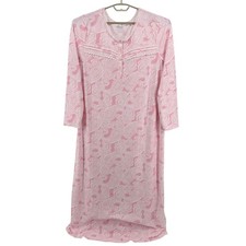 Adonna Sleepwear Womens Size L Pink Paisley Print Lace Trim Nightgown NEW