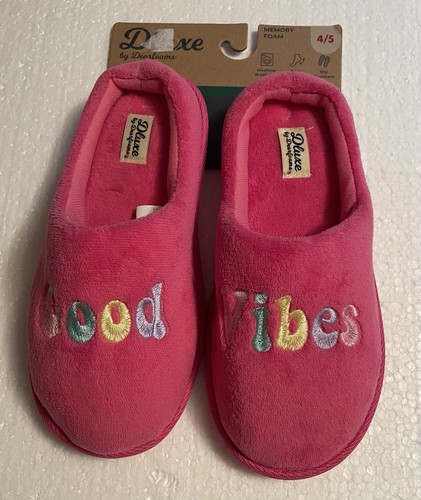 Dluxe by Dearfoams Kids' Good Vibes New Slide Slippers - Size 4/5 - Hot Pink
