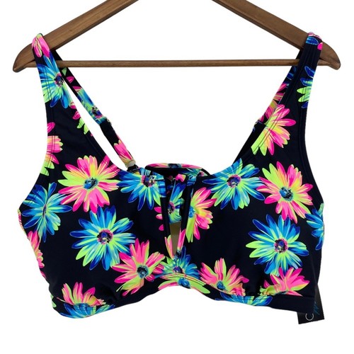 CALIFORNIA WAVES NWT Daisy Floral Multicolor V Wire Bralette Bikini Top Size 20