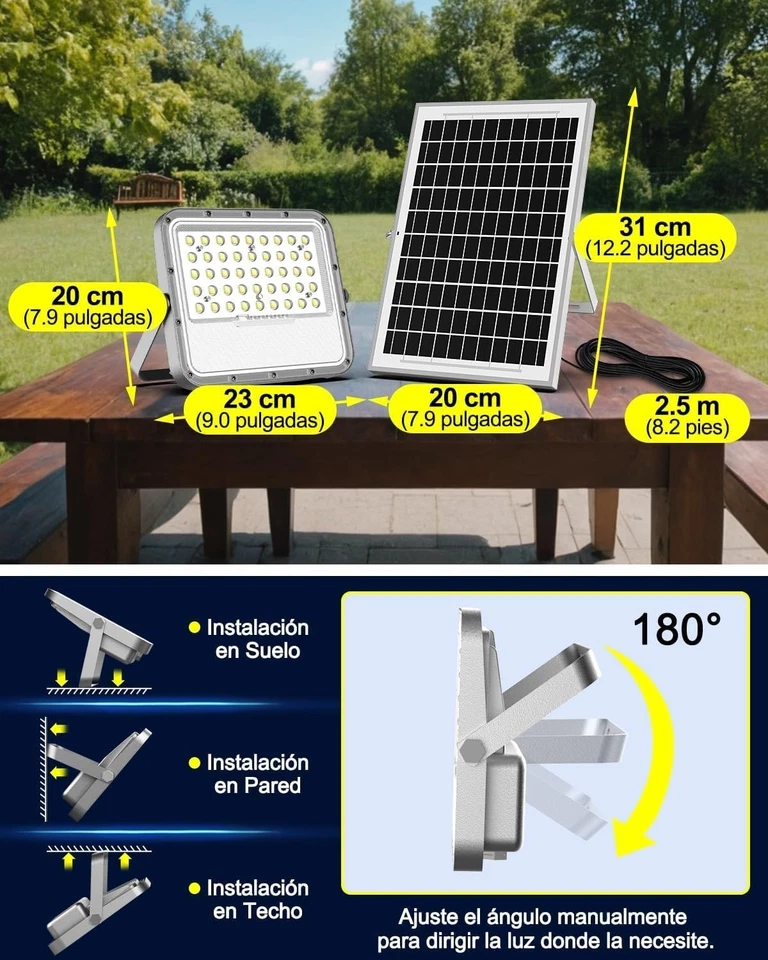 Luces solares exteriores 3000LM encendido/apagado automático luz de anochecer a amanecer con batería de 10000 mAh Foto 4 de 4