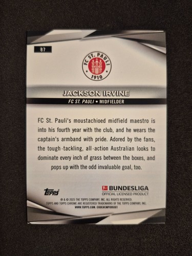 2024-25 Topps Chrome Sapphire Bundesliga, Jackson Irvine Black /10, FC St. Pauli - Bild 2 von 2