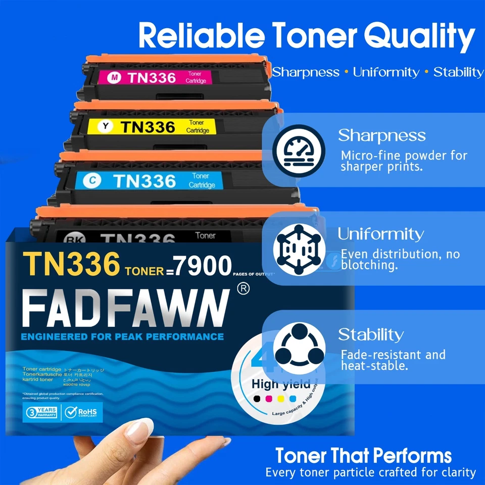 Conjunto de cartuchos de toner 4 peças TN336 para Brother HL-L8350CDWT HL-L8250CDN MFC-L8600CDW - Imagem 4 de 4