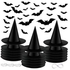 Halloween Black Witch Hats, Halloween Costume Witch Caps 3D Bats Wall 18