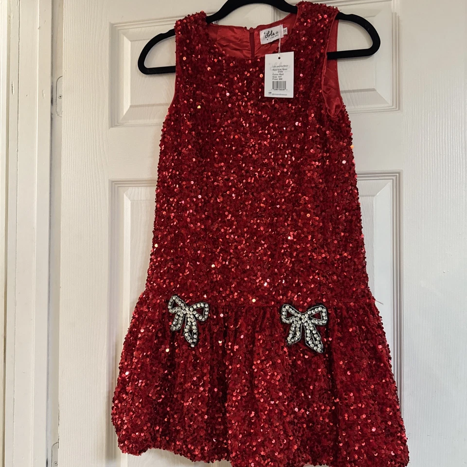 lola and the boys ruby bows dress holiday size 14 - Image 4 of 4
