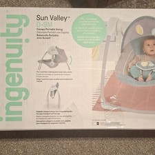 Ingenuity Sun Valley Canopy Portable Swing Gray Beige Adjustable Speeds Washable