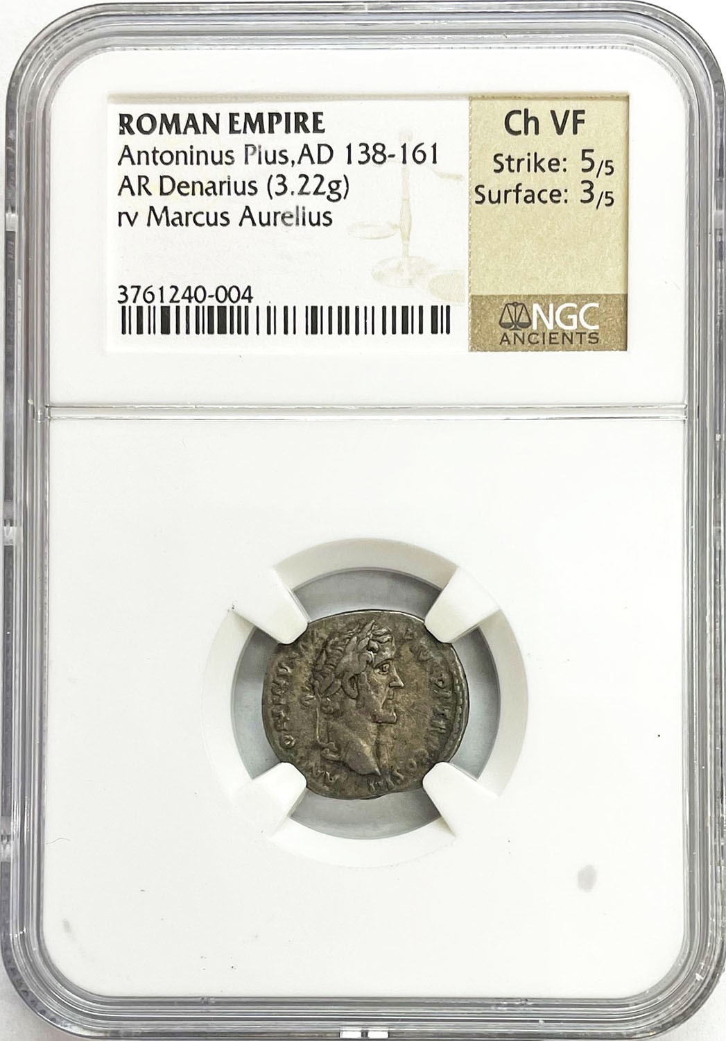 138-161 AD ROMAN EMPIRE MARCUS AURELIUS CAESAR ANTONINUS PIUS COIN NGC CHOICE VF