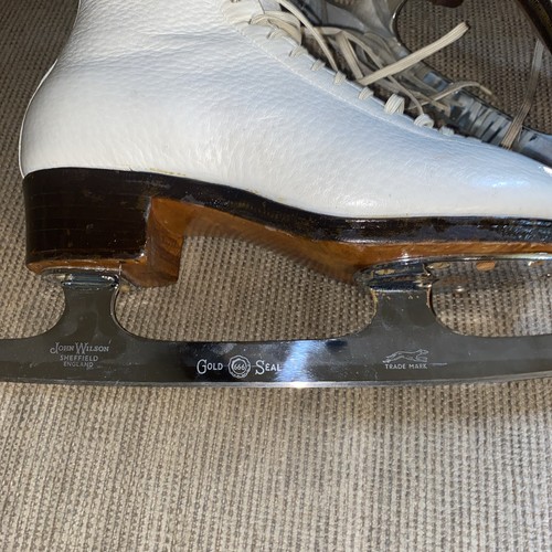 Pattini da ghiaccio vintage personalizzati Harlick Figure / John Wilson Gold Seal Blade taglia 5,5 - Foto 4 di 15