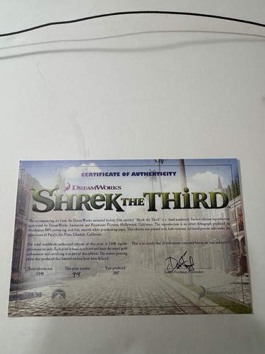 Póster DreamWorks Shrek The Third Framed 2007 edición limitada 99 de 2.840 con certificado de autenticidad - Imagen 10 de 14