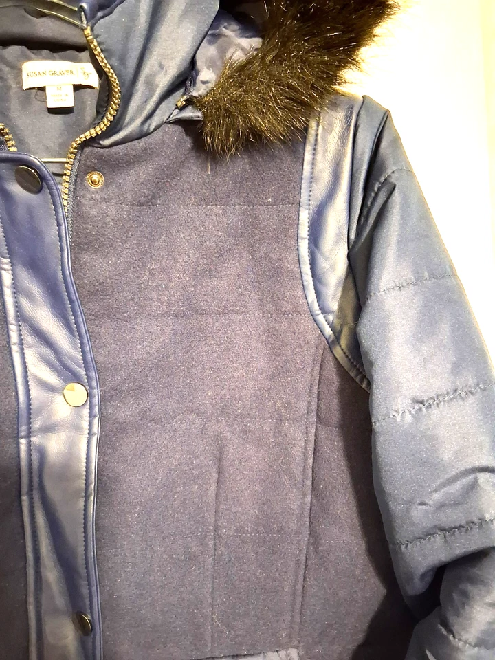 Chaqueta Abrigo Susan Graver Mujer Mediana Azul Imitación Cuero Piel Puffer Polar Parka Foto 4 de 4