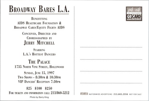 Broadway Bares La Hombre Strippers Interés Gay Palacio de Hollywood Anuncio Postal CD18 - Imagen 2 de 2