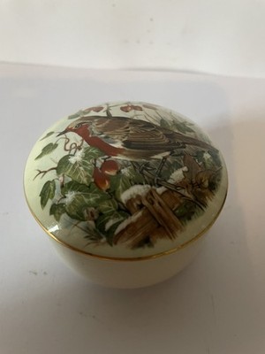 Rare Vintage Royal Worcester Palissy Christmas Robin Design Trinket Box Retro
