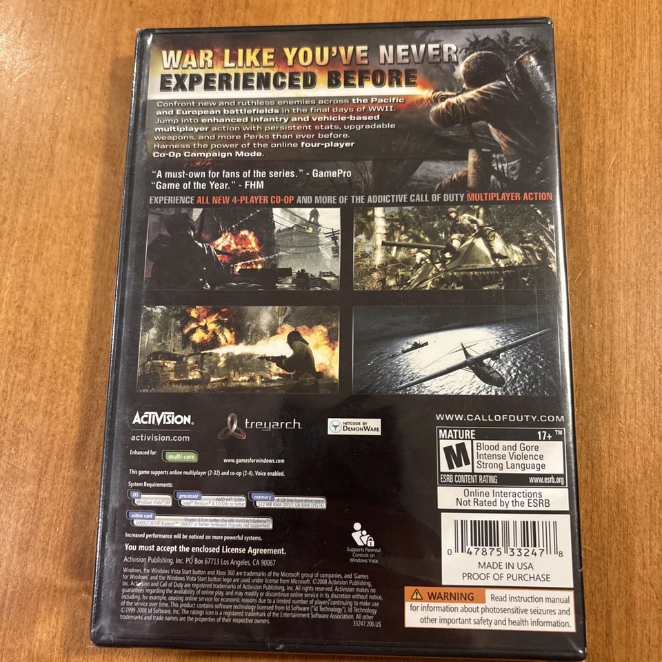 Call of Duty World At War (PC, 2008) Sealed - Activision -Treyarch - PC CD ROM - Image 3 of 4