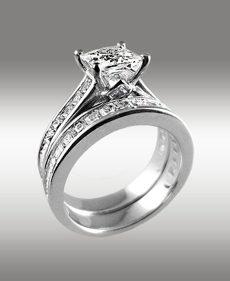 3.22 Ct Princess Moissanite Engagement Ring & Wedding Band 14K Solid White Gold 3.22 Ct Princess Moissanite Engagement Ring & Wedding Band 14K Solid White Gold