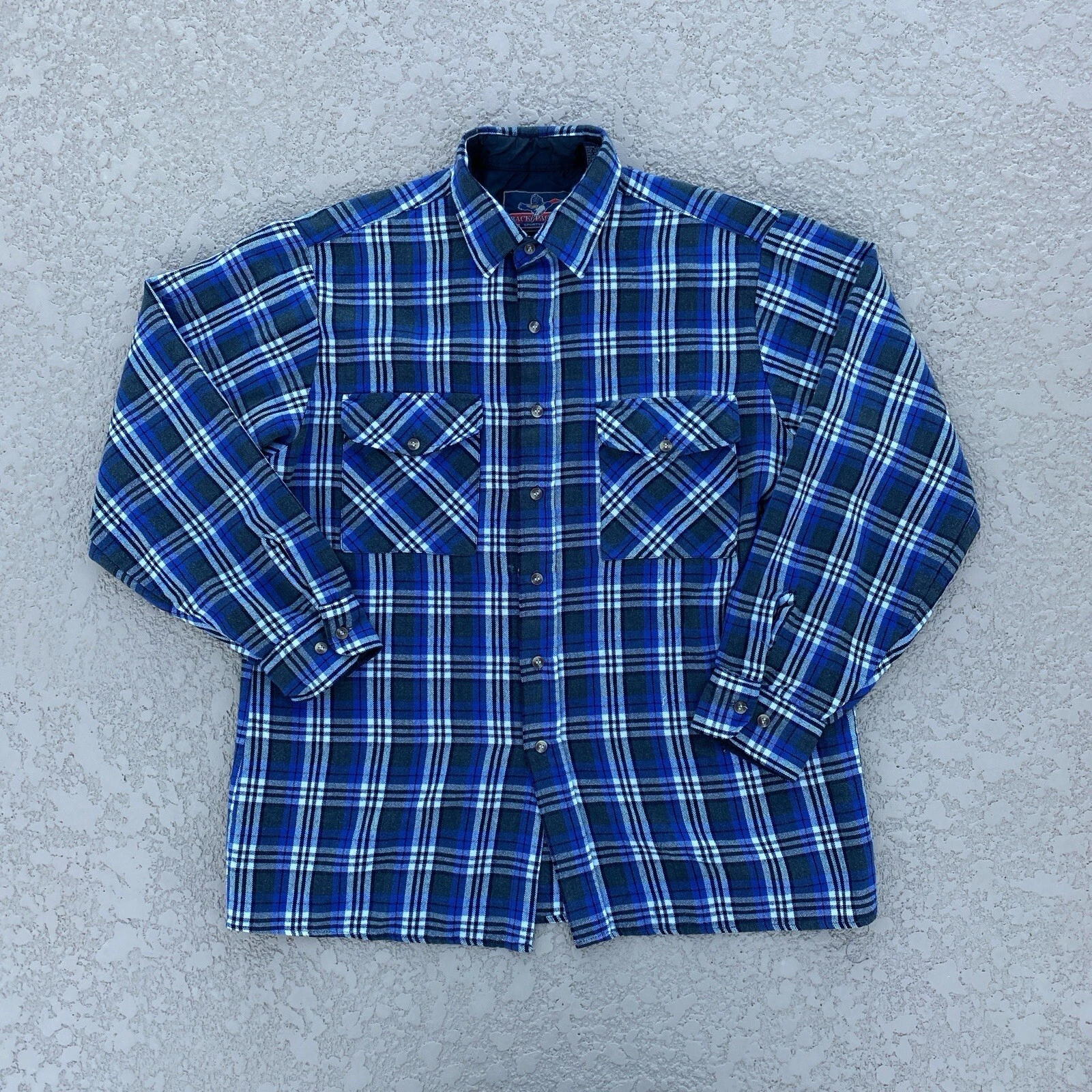 Backpacker Sportswear Plaid Button Up Flannel Shirt Vintage Men's L