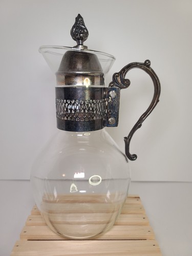 Jarra de vino de colección ornamentada plateada cuello y mango y tapa MCM mediados de siglo - Imagen 1 de 14