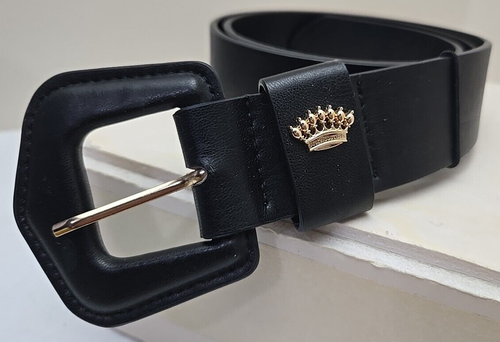 Juicy Couture Ladies Signature Black Belt Gold Name on Crown Chic Cute Size S - Picture 1 of 7