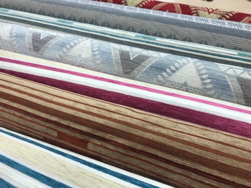 Chenille UPHOLSTERY FABRIC TEXTURED 140 CMS WIDE Aztec stripe FR material - Picture 4 of 39