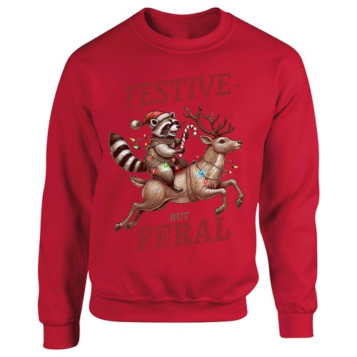 Jersey de Navidad Unisex Festivo Mapache y Reno - Acogedor Ropa de Invierno #MC - Imagen 35 de 43