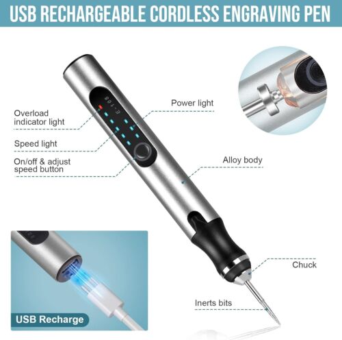 Electric Engraving Pen with 37 Bits, USB Rechargeable Cordless Engraving Machine - Picture 2 of 7