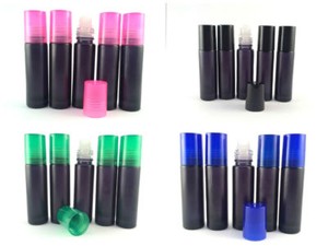 10-ml-Black-Frosted-Aromatherapy-glass-Roll-On-Bottle-Plastic-cap-oil-amp-perfume
