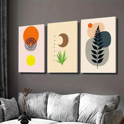 3pcs Boho Style Modern Abstract Yellow Wall Art Canvas Framed 50x70cm - Picture 3 of 3