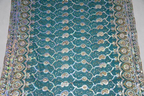 Bufanda vintage india Georgette Dupatta con cuentas bordada a mano velo estola hiyab - Imagen 5 de 6