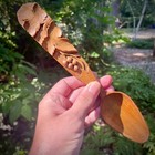 Vtg Wooden Serving Spoon Handmade Grape Leaf Design Cottage Granny Core County