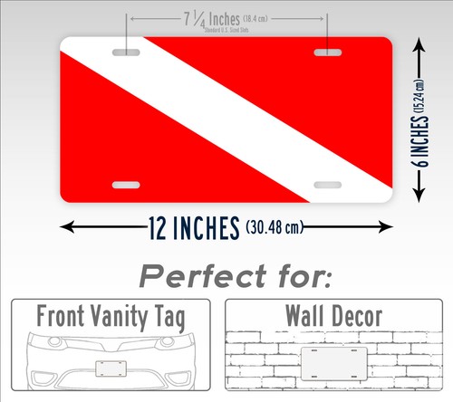 Scuba Dive Flag Red & White License Plate Diver's Stripe Auto Tag 6x12 Aluminum - Foto 2 di 5