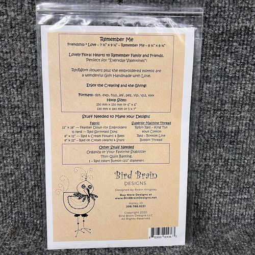 Remember Me Bird Brain Designs Machine Embroidery Pattern CD 1312-ME New - Picture 3 of 5