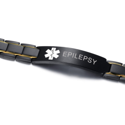 Bracciale A Catena In Acciaio Con Magnete Terapeutico - Inciso EPILESSIA - Allerta Medica - Foto 6