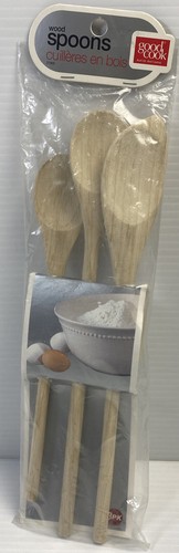 GOOD COOK WOODEN MIXING SPOONS TAN 3-Piece PACK; 3 sizes 10, 11 & 12 inch  - Picture 1 of 2