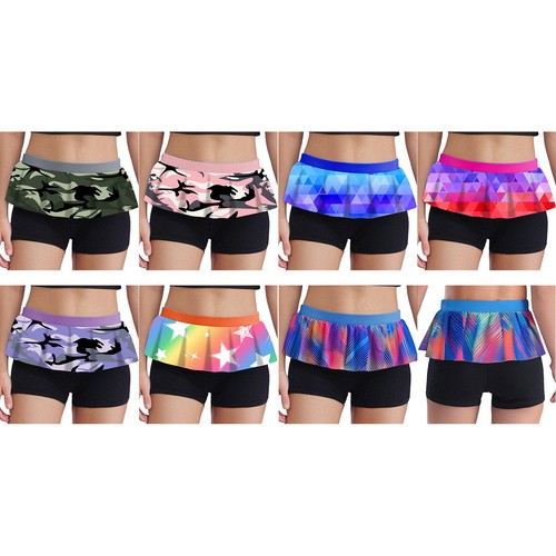 Kids Girls Printed Pantskirt Shorts Athletic Running Gym Fitness Cycling Bottoms - Picture 2 of 43