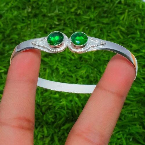 Chrome Diopside Gemstone Handmade 925 Sterling Silver Jewelry Bangle Cuff - Picture 5 of 6