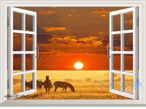 African Grassland Sunset 3d Window View Removable Wall Decals Sticker Kids Decor Ebay