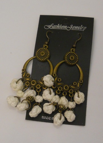 Fashion Jewelry Ladies White Monkey Knot Earrings Drop Dangle Hook Fasteners - Picture 7 of 12
