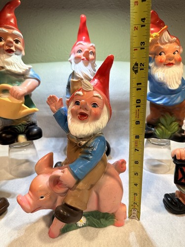 Vintage ZEHO Germany Gnomes Bundle Of 6. Hard Rubber Hand Painted - Picture 9 of 24