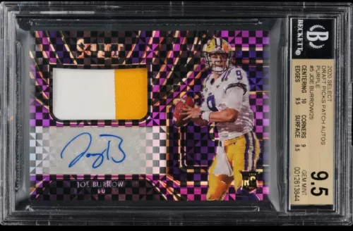 2020 SELECT DP PURPLE JOE BURROW ROOKIE CARD RPA RC AUTO PATCH /25 BGS 9.5 w/10