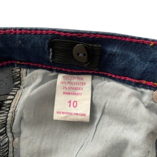 Girls Distressed Straight Cut Denim Jeans Size 10 Red Roses Design 4 Pockets - Picture 5 of 6