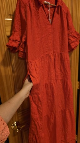 Chico's 100% Linen Dress - Maxi Tiered Ruffles Strawberry - Size XL - NWT - Picture 6 of 15