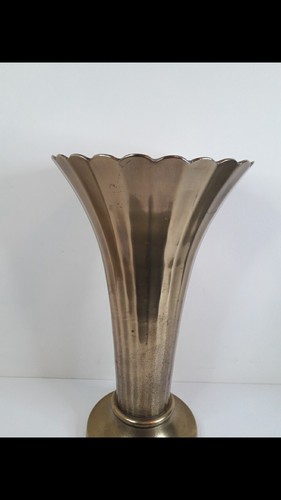 Antique art deco Brass Trumpet vase Quality Heavy Fluted Scalloped Bowl + Patina - Picture 8 of 24